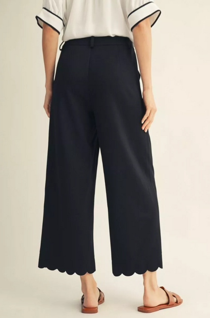 Heather Wide Leg Solid Scallop Hem Pants