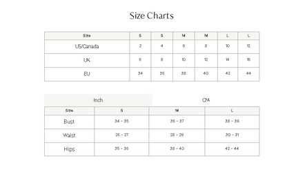 Size chart comparing US, UK, and EU measurements with inch and centimeter measurements.