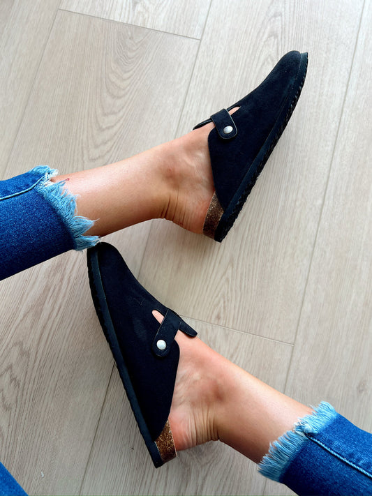 Regis Black Suede Slip-On Clog