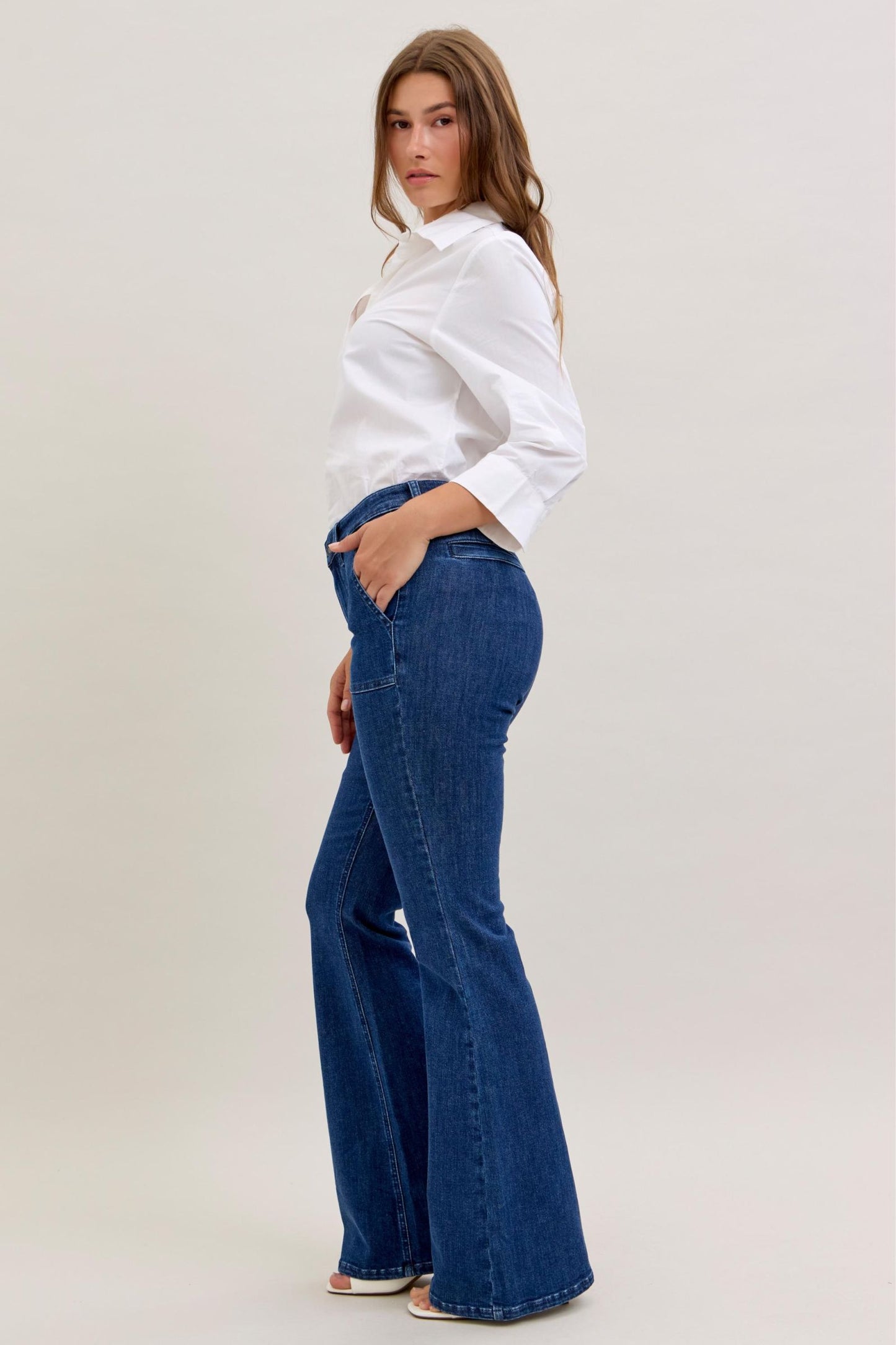 Kelsie HW Flare With Patch Pockets Jeans