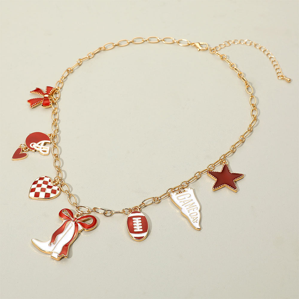 Game Day Charm Necklace-Burgundy