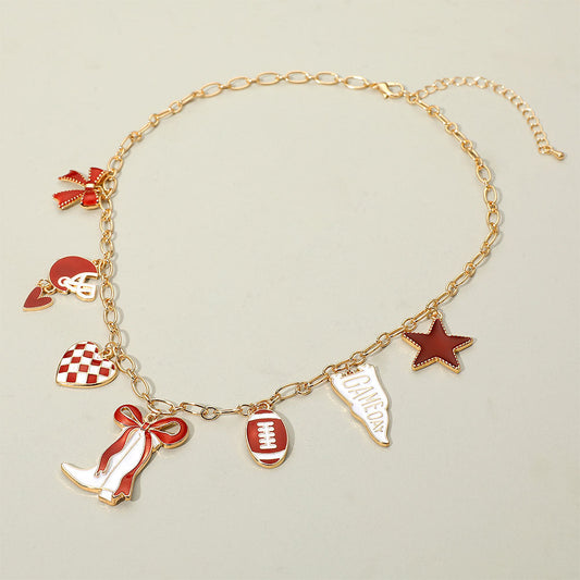 Game Day Charm Necklace-Burgundy