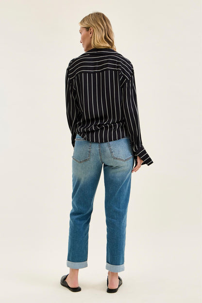 Mid-Rise Boyfriend Cool Denim w/ Cross Belt Loops