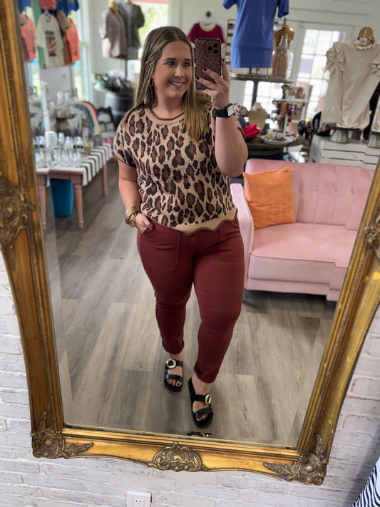 Aurora High Waist Weekender w/ Knee Darts Jeans- Pumpkin Spice