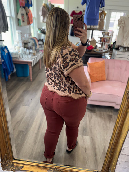 Aurora High Waist Weekender w/ Knee Darts Jeans- Pumpkin Spice