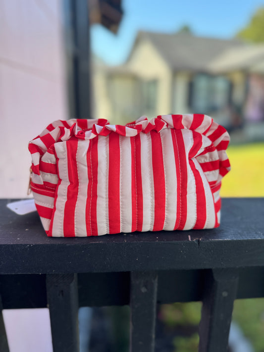 Ruffle Striped Cosmetic Pouch