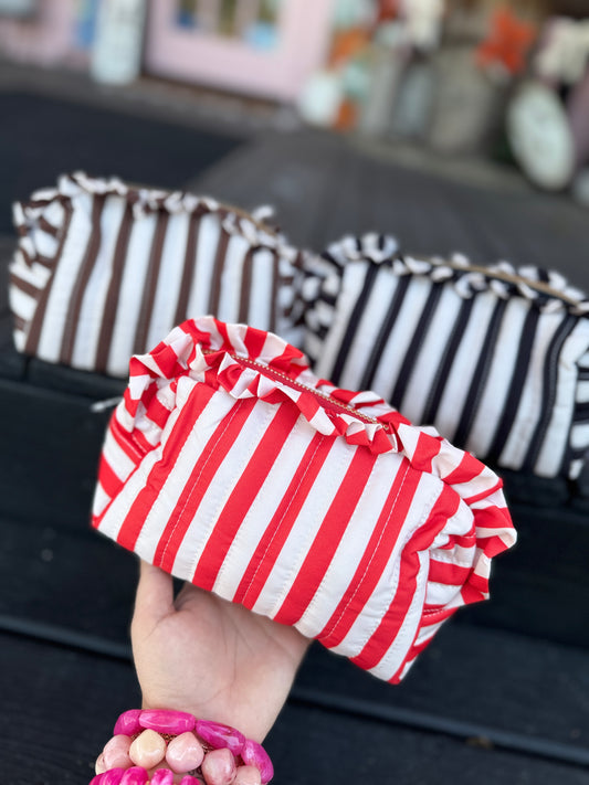 Ruffle Striped Cosmetic Pouch