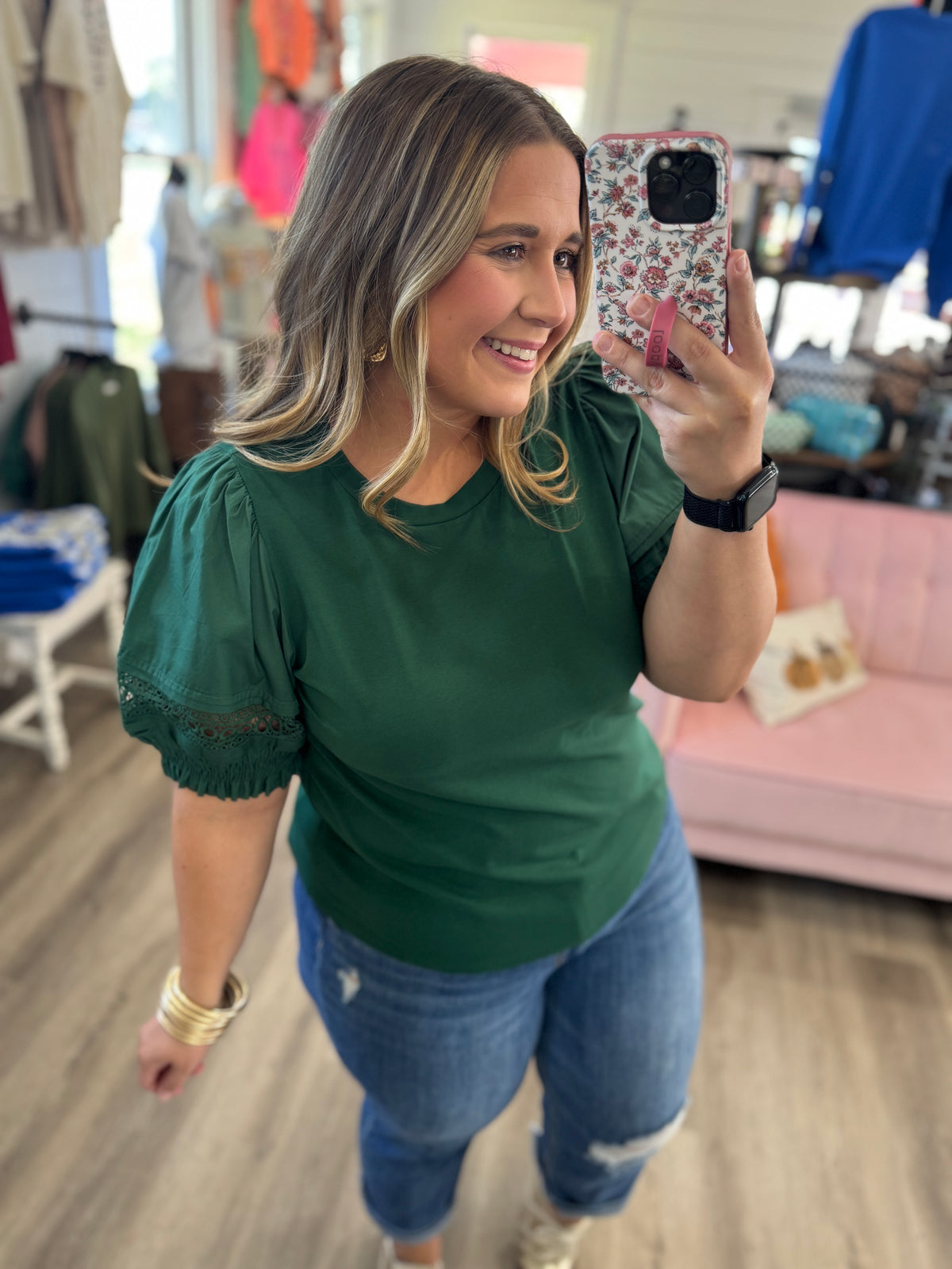 Willow Puff Sleeve Top-Hunter Green
