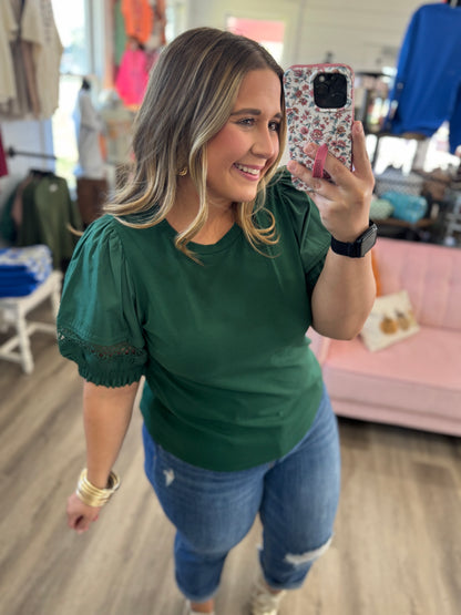 Willow Puff Sleeve Top-Hunter Green