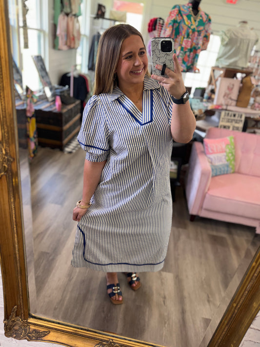 Taylor Stripe Midi Dress- Blue