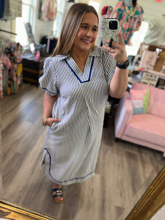 Taylor Stripe Midi Dress- Blue
