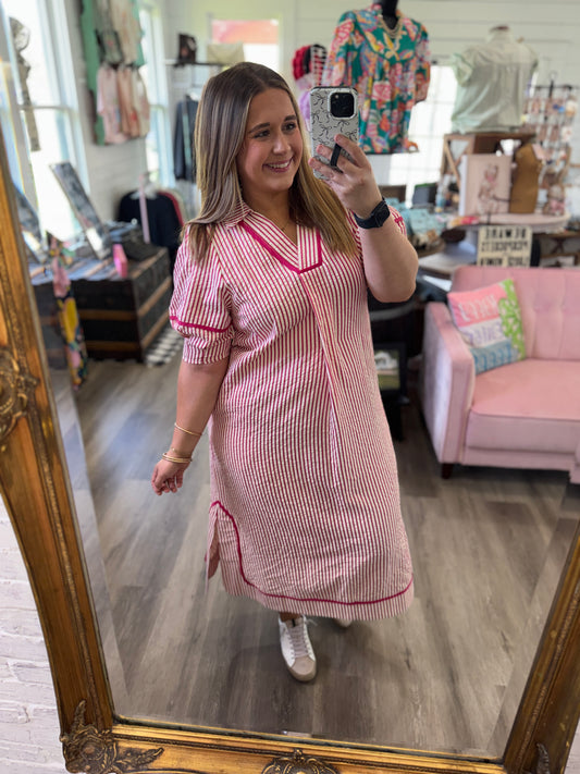 Taylor Stripe Midi Dress-Raspberry
