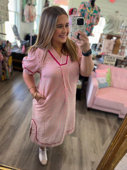 Taylor Stripe Midi Dress-Raspberry