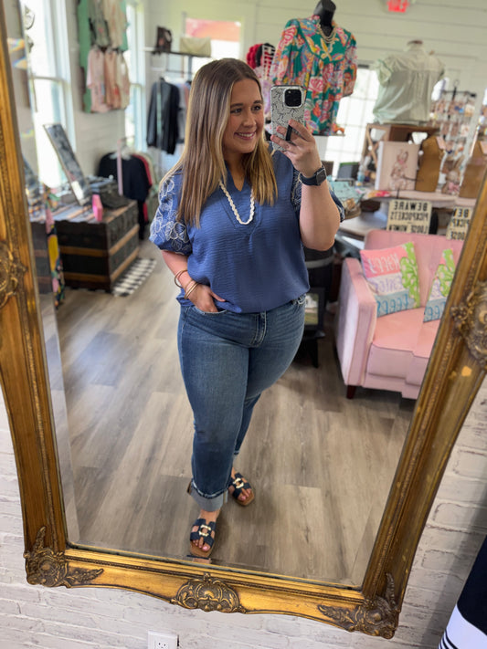 Victoria High Rise Cuffed Straight Jeans