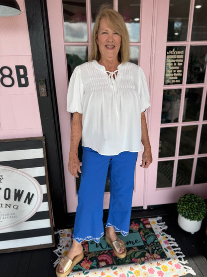 Alison Scallop Embroidered Trim Pants