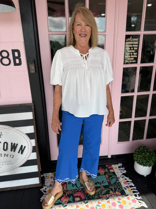 Alison Scallop Embroidered Trim Pants