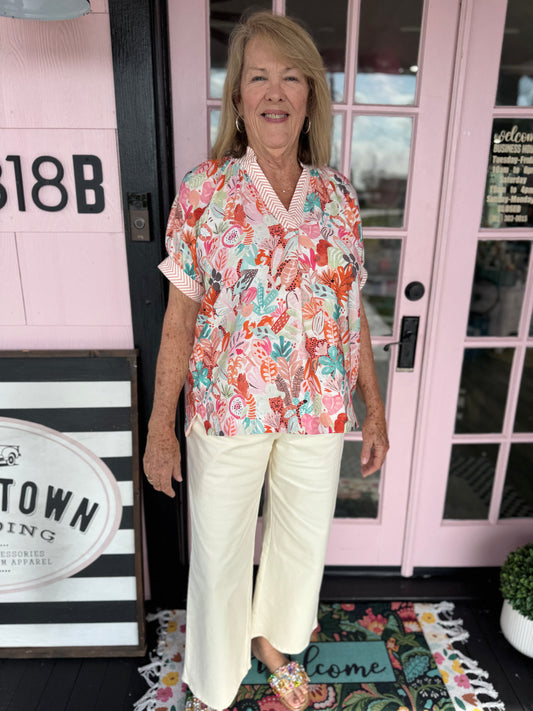 Allie Mix Boho Printed V-Neck Top