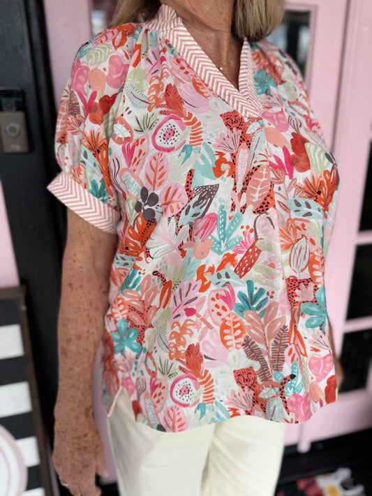 Allie Mix Boho Printed V-Neck Top