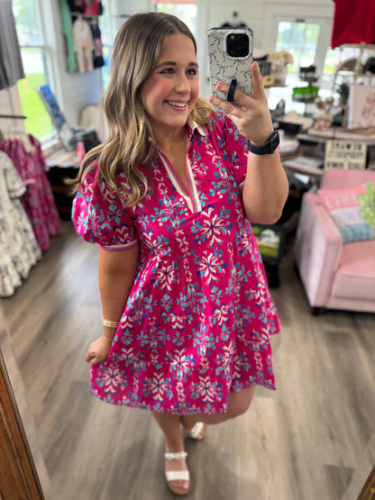Carmen Puff Sleeve Print Dress