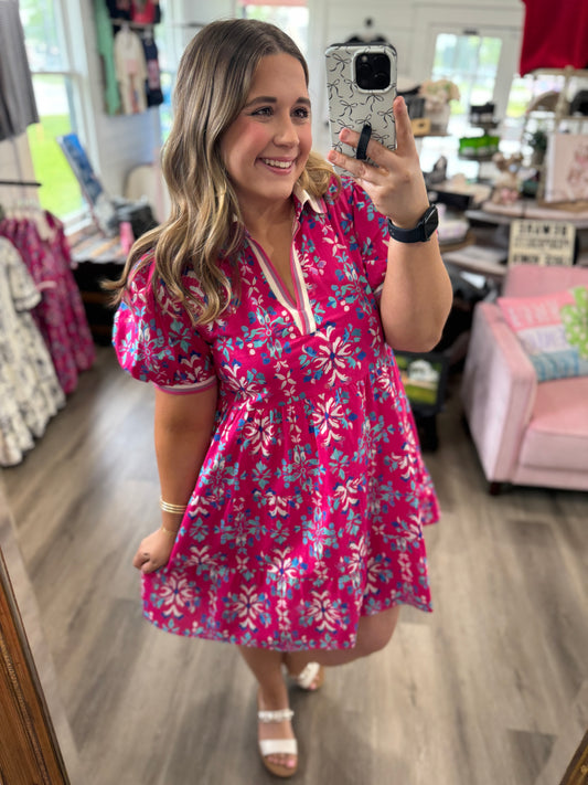 Carmen Puff Sleeve Print Dress