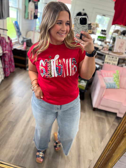 America Embroidered Tee