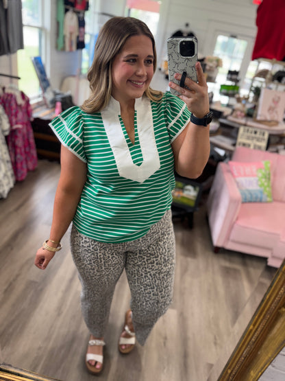 Riley Stripe Flutter Sleeve Top