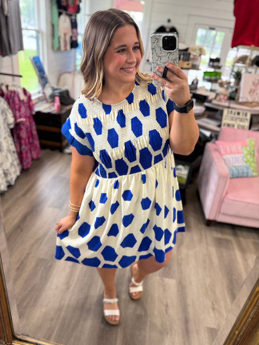 Atlas Geometric Smocked Yoke Dress