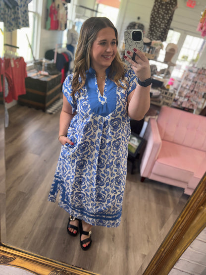 Kim Abstract Two Tone Print Midi Dress