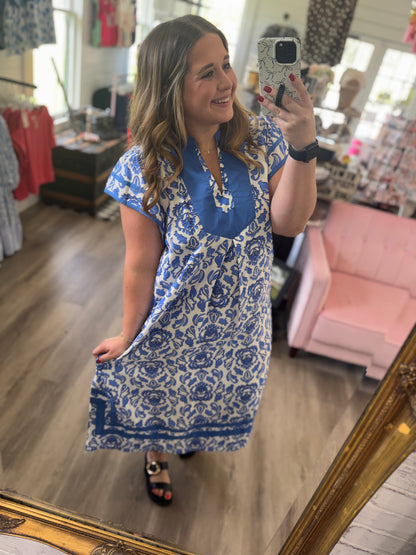 Kim Abstract Two Tone Print Midi Dress