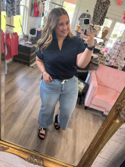 Impartial High-Rise Elastic Crop Wide Jeans