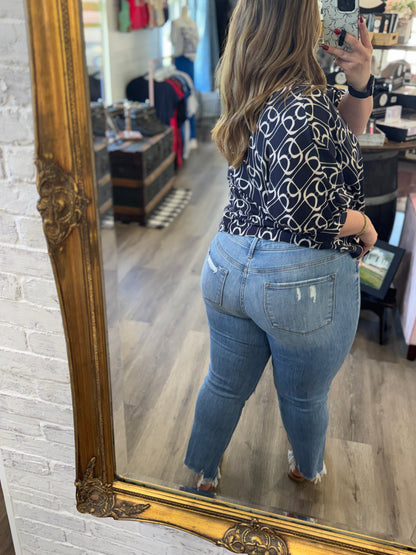 Handy High Rise Light Wash Crop Flare Jeans