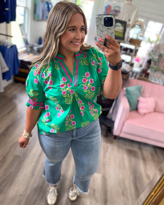 Tara Floral V-Neck Puff Sleeve Top