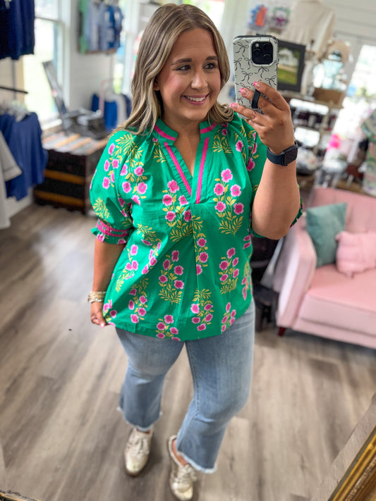 Tara Floral V-Neck Puff Sleeve Top
