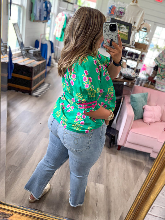 Mid Rise Kick Flare W/ Frayed Hem Jeans