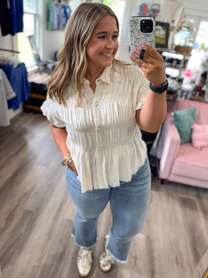 Kari Washed Linen Blend Smocked Shirt