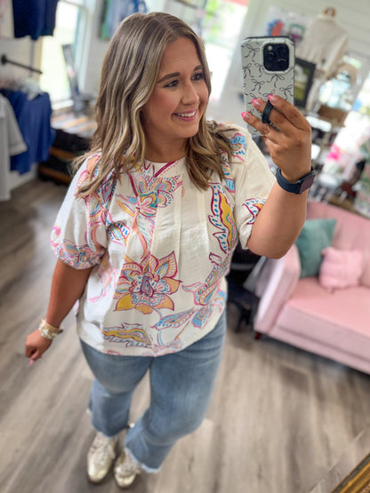 Brittany Paisley Print Top-Off White