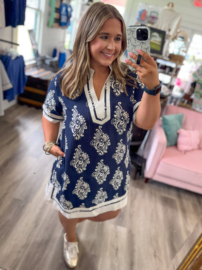 Sara Two Tone Abstract Print Dress