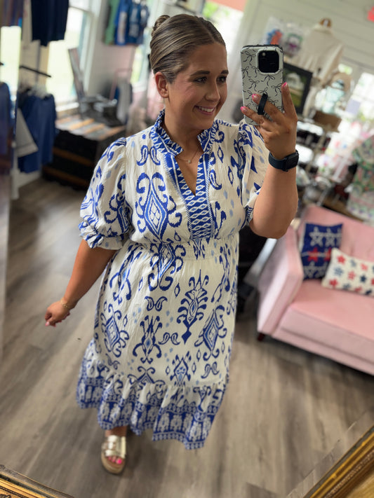 Katrina Mix Print Smocked Waist Midi Dress