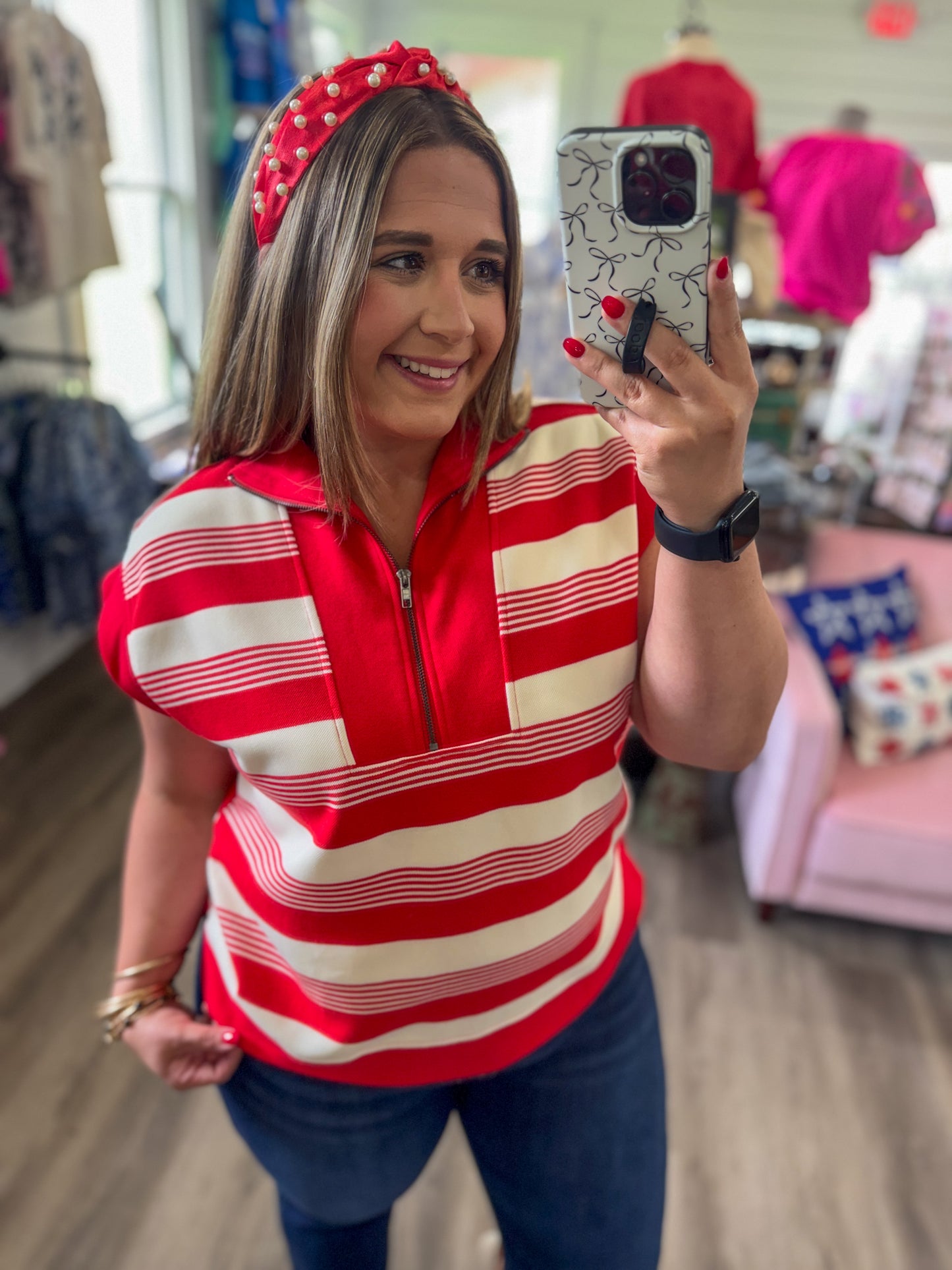 Dani Half Zip Textured Top