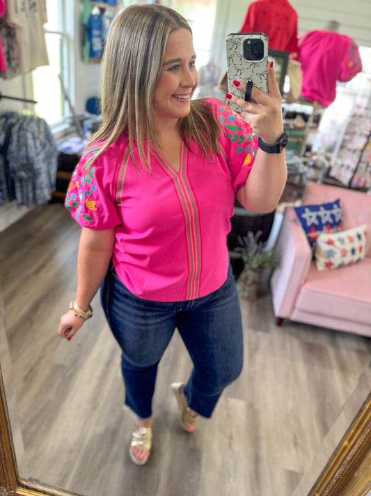 Kristin Puff Sleeve Embroidery Blouse