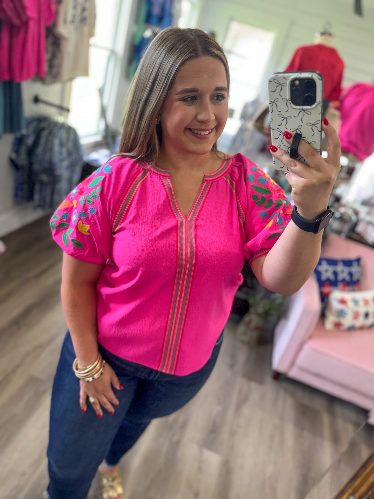 Kristin Puff Sleeve Embroidery Blouse