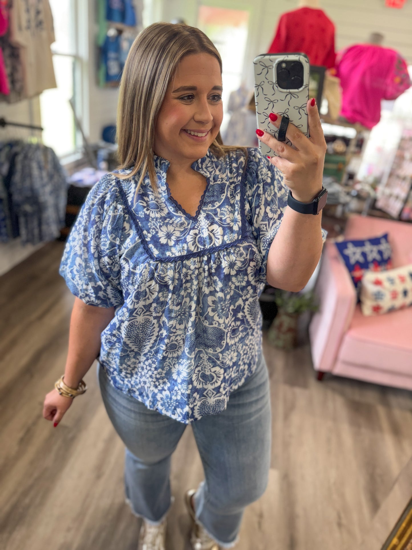 Kassee Abstract Print Ruffled Top