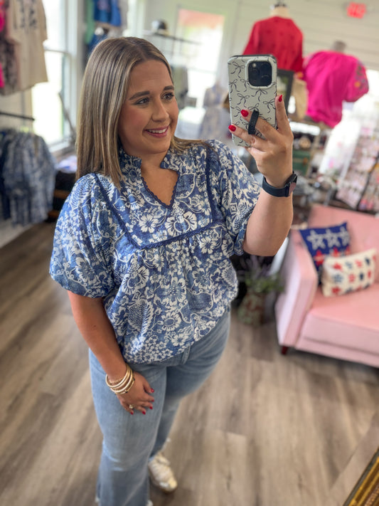 Kassee Abstract Print Ruffled Top