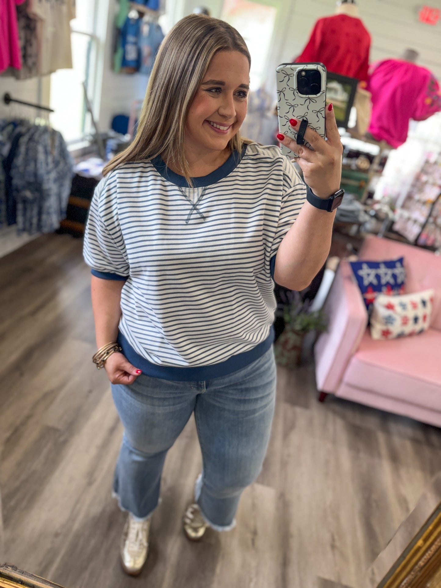 Brandi Striped Knit Short Sleeve Casual Top
