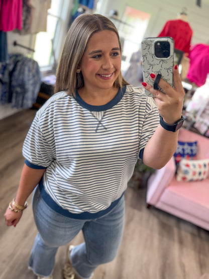 Brandi Striped Knit Short Sleeve Casual Top