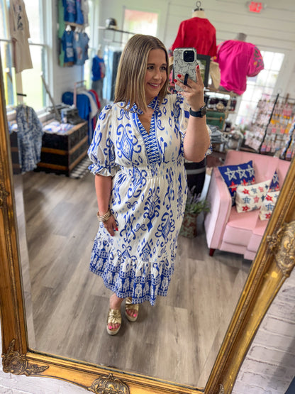 Katrina Mix Print Smocked Waist Midi Dress