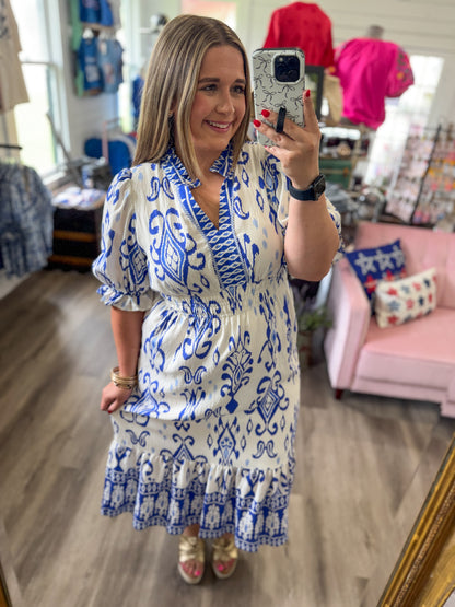 Katrina Mix Print Smocked Waist Midi Dress