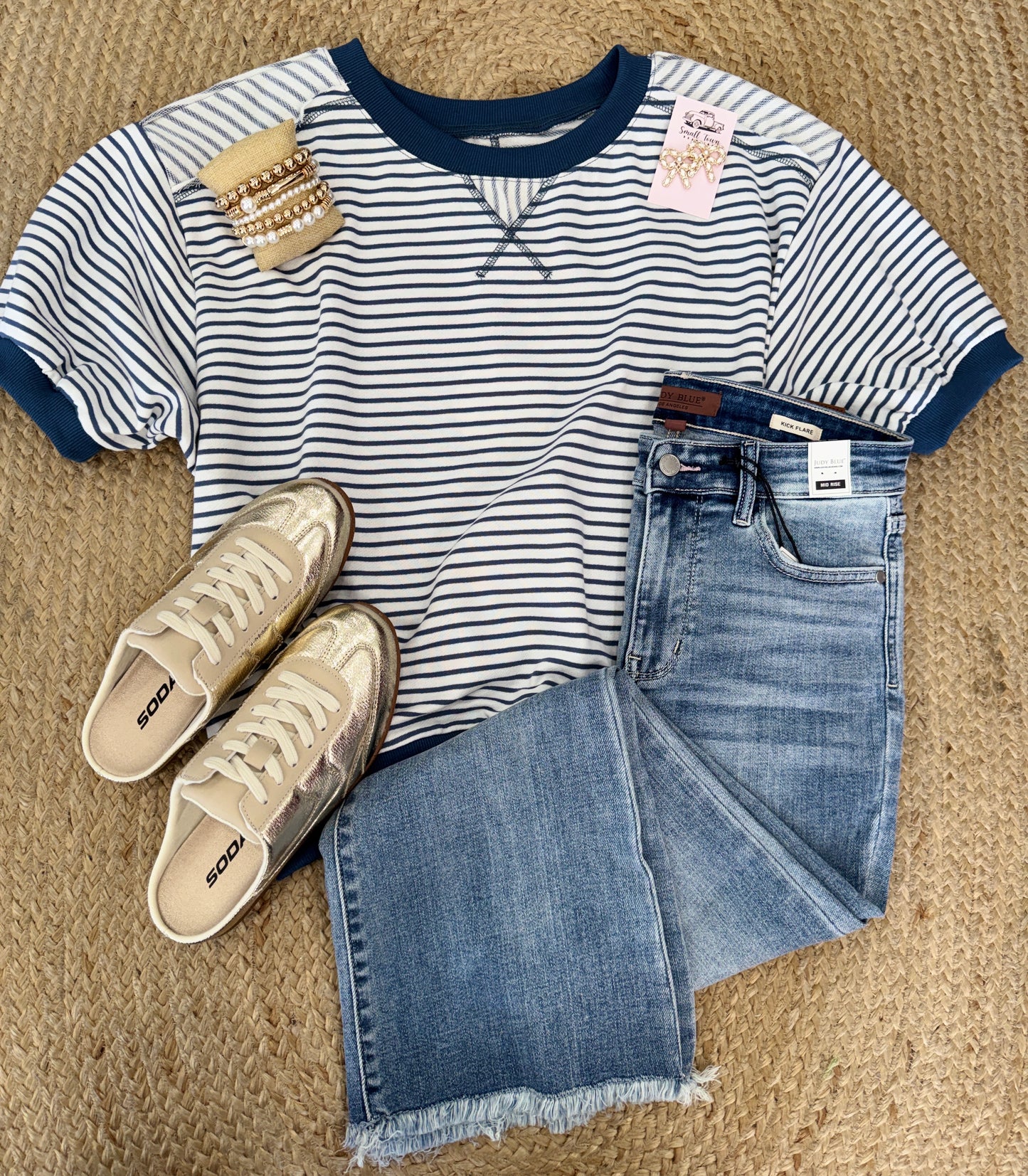 Brandi Striped Knit Short Sleeve Casual Top