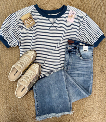 Brandi Striped Knit Short Sleeve Casual Top