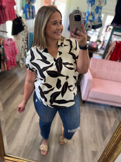 Katie Collared Printed Woven Top